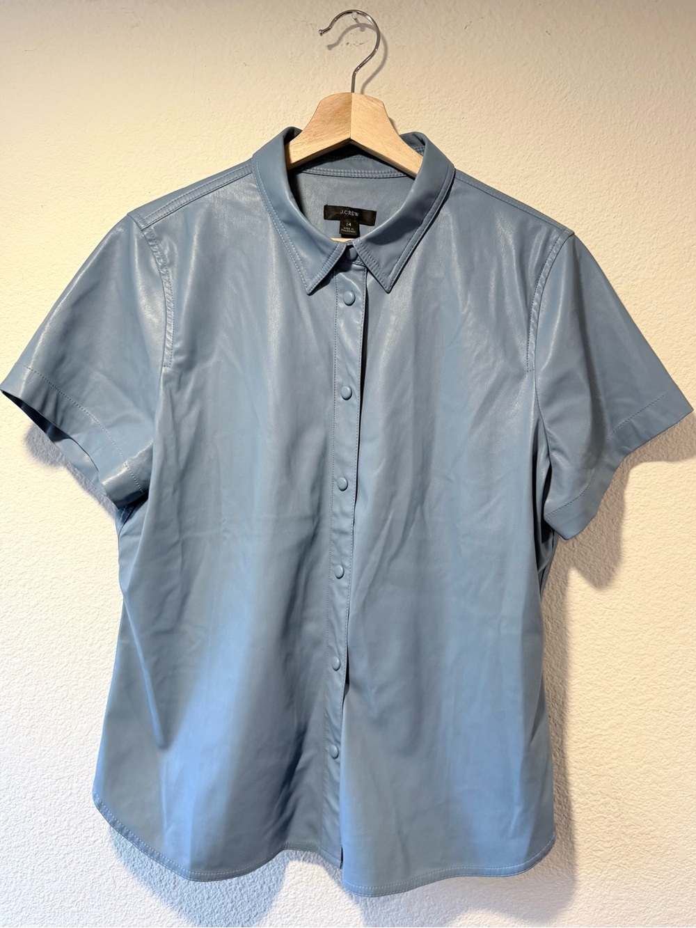 J. Crew Light Blue Faux Leather Short-Sleeve Button-Down Shirt